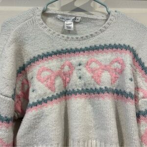 Altar'd State Cream Crewneck Sweater with Pink Bow Motif
